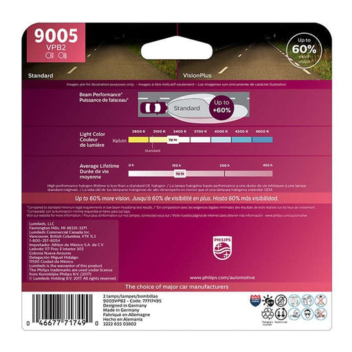 Philips Vision Plus 9005 65 Watts Halogen Car Headlight Bulb (pair)