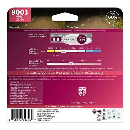 Philips Vision Plus 9003 60/55W + 60% More Light Two Bulb Headlight