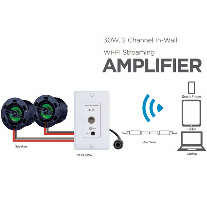 PulseAudio PA230SWA 30W 2 Channel In-Wall Wi-Fi Streaming Amplifier